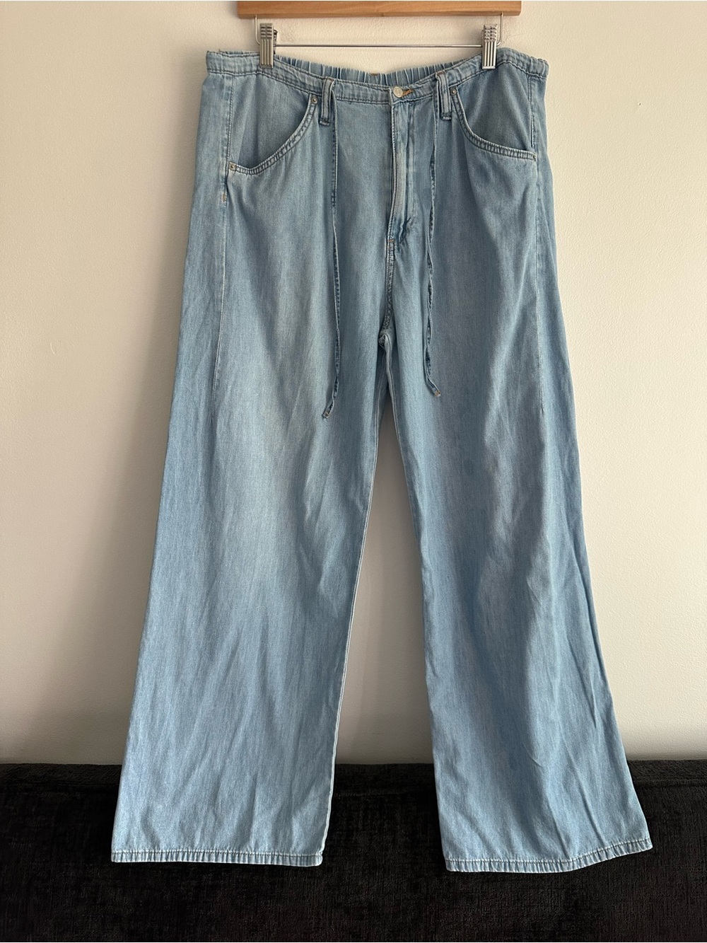 Zara Palazzo Denim Pants Lightweight Wide-Leg Size 10